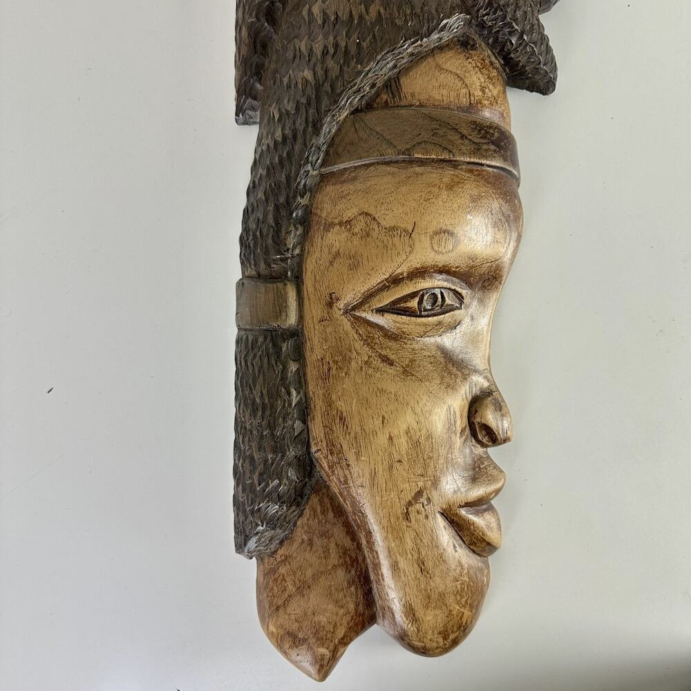African Folk Art Man Woman Wood Hand Carved Wall Hanging Sculpture Decor - Picture 5 of 7